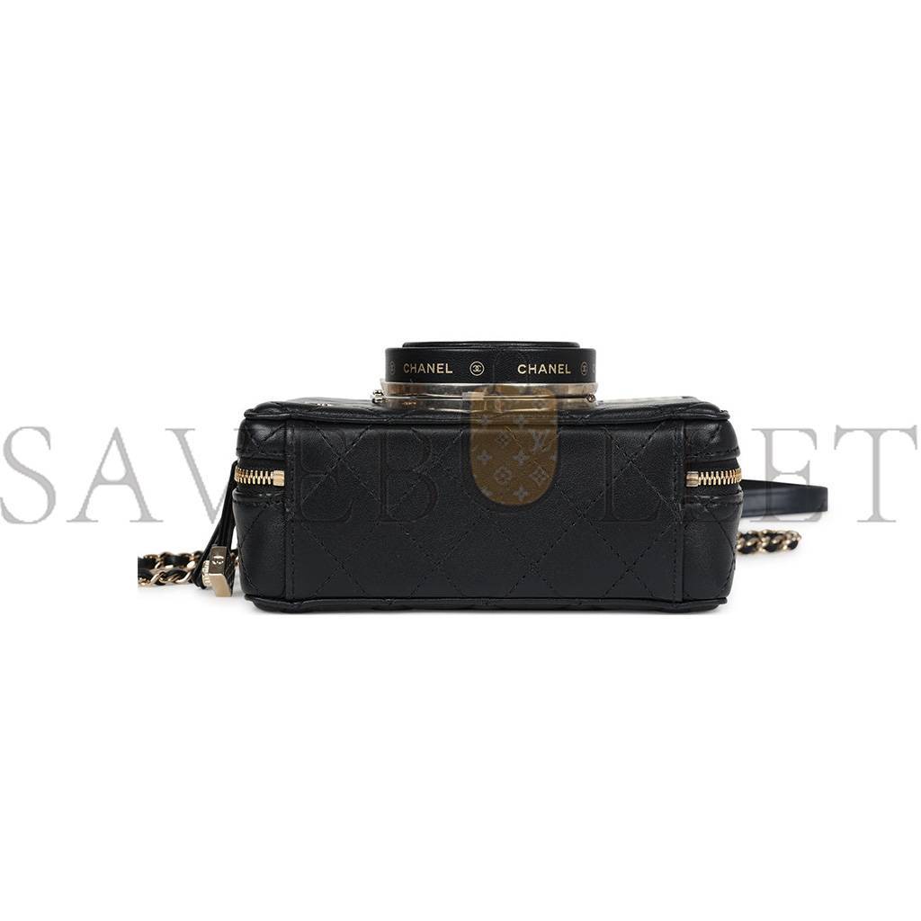 CHANEL MASTER CAMERA BAG BLACK LAMBSKIN LIGHT GOLD HARDWARE AS4817 (16*11.5*6cm)